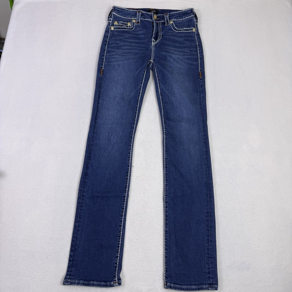 True Religion Billie Straight Super T Jeans Womens Size 26 Mid Rise Blue Denim